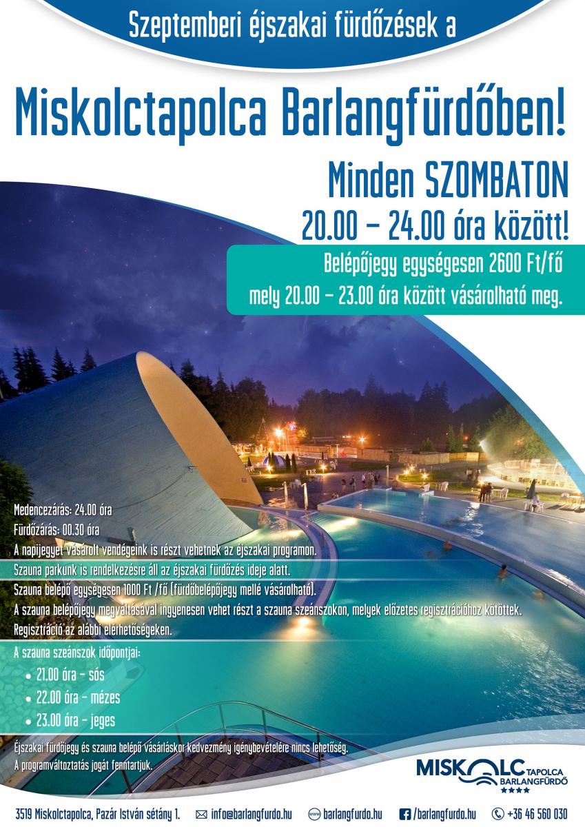 Szeptemberi éjszakai fürdőzések a Miskolctapolca Barlangfürdőben!