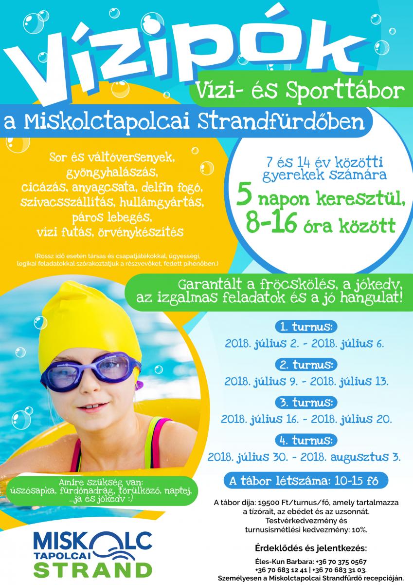 Vízipók vízi- és sporttábor a Miskolctapolcai Strandfürdőben 